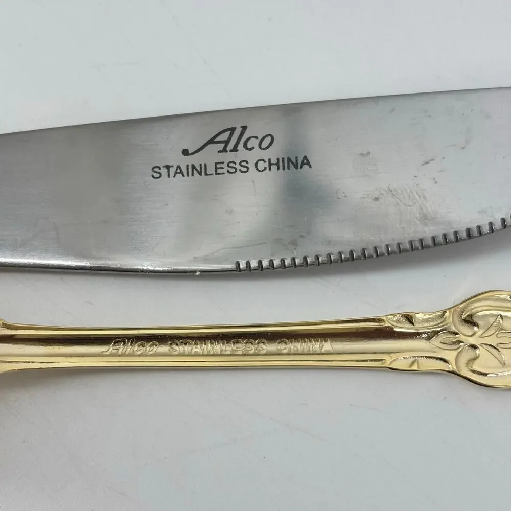 Alco Flatware Gold Tone Hollywood Regency Spoons Forks Knifes 49 Pcs